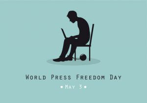 World Press Freedom Day vector. Vector illustration of the Press Freedom Day. Man sitting with computer. Silhouette of a seated figure