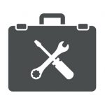 Icono aislado maletin con simbolo herramientas gris